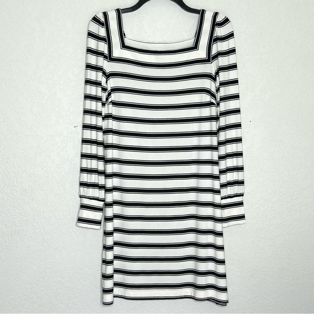 Loft Black/White Striped XS Long Sleeve Dress